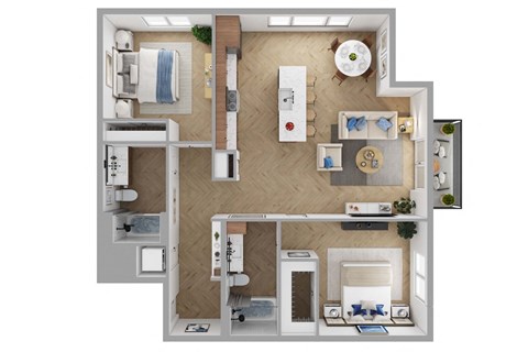 Floor plan for 2 beds, 2 baths, 1132 sqft